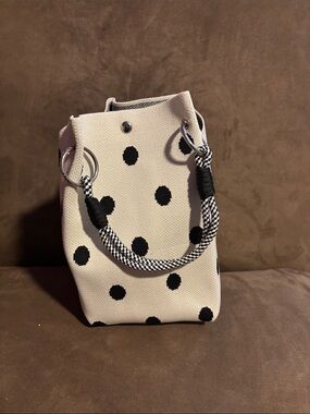 Polka Dot Canvas Bucket Bag - Cream/Black